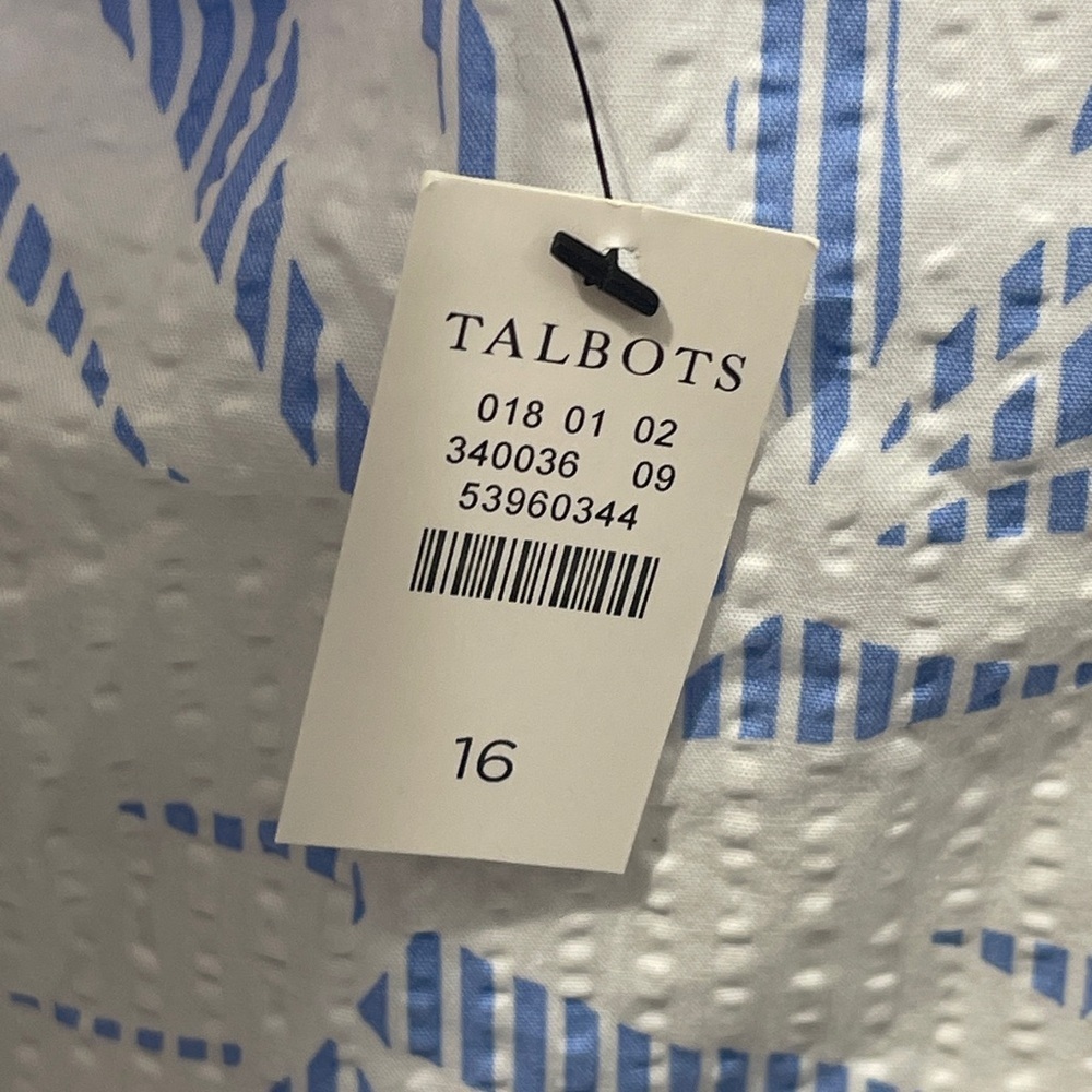 Talbots Tropical Hawaiian Palm Print 100% Cotton Seersucker Blue White Skirt 16 - Picture 9 of 10